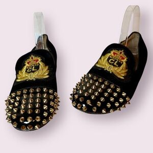 Christian Louboutin Velvet & Spiked Loafer Black Gold Size EU 43